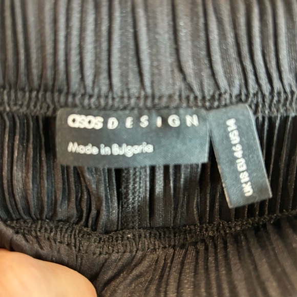 ASOS Sz 14 Mini Pleats Slinky Wide Leg Elasticized Waist Palazzo Style Pants - Picture 8 of 10